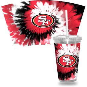 Rico Industries Metallic Tie Dye NFL Football Team 16oz Clear Tumbler W/Straw - Team Colored Travel Tumbler for NFL Fans - Keeps Drinks Cold or Hot