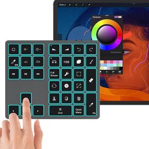 لوحة مفاتيح Doohoeek Bluetooth Shortcut لـ Adobe Photoshop للكمبيوتر الشخصي، وسطح المكتب، وiPad وMacBook، ولوحة مفاتيح PS Shortcut Hotkeys قابلة لإعادة الشحن مع مفتاح بإضاءة خلفية 7 ألوان لأجهزة MacOS وiOS وWindows