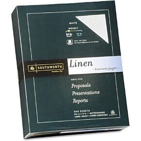 Southworth 554C 25% Cotton Linen Business Paper White 24 lbs. 8-1/2 x 11 500/Box FSC
