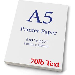 Premium A5 (8.3"x 5.83") Printer Paper - 70lb Text / 28lb Bond (105 gsm) Bright White Paper (250 Sheets)