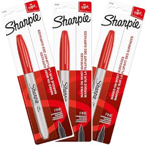 Sharpie Permanent Markers, Fine Point, Red Ink, Pack of 3 (30102)