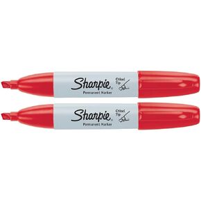 Sharpie Permanent Marker, Chisel Tip, Red, 2 Markers per order (38283)