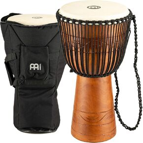 Meinl Percussion Style Djembe Hand Drum Circle Instrument with Bag, Carved Mahogany — NOT Made in China — African Mali Weave Rope Tuning, 2-Year Warranty (ADJ3-M