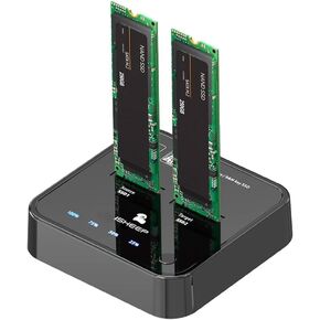 ISHEEP M.2 SATA Cloner Duplicator Dual-Bay Docking Station with SSD Offline Clone Copy Function, USB 3.1 Type-C High-Speed Transfer, Tool-Free Installation, for B+M Key M.2 SSDs - H016S+