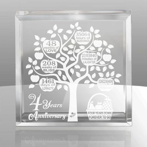4 Years Wedding Anniversary, 4 Years of Marriage, 4 Years Together, Traditional Fruit Gift for 4th Anniversary, Husband & Wife, 4 Years Down Forever to Go Keepsake and Paperweight in Saudi Arabia