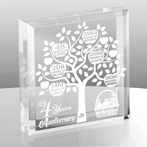 4 Years Wedding Anniversary, 4 Years of Marriage, 4 Years Together, Traditional Fruit Gift for 4th Anniversary, Husband & Wife, 4 Years Down Forever to Go Keepsake and Paperweight in Saudi Arabia