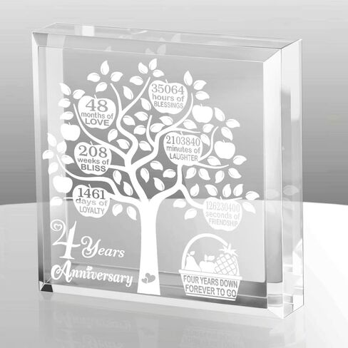 4 Years Wedding Anniversary, 4 Years of Marriage, 4 Years Together, Traditional Fruit Gift for 4th Anniversary, Husband & Wife, 4 Years Down Forever to Go Keepsake and Paperweight in Saudi Arabia