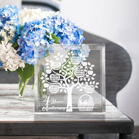 4 Years Wedding Anniversary, 4 Years of Marriage, 4 Years Together, Traditional Fruit Gift for 4th Anniversary, Husband & Wife, 4 Years Down Forever to Go Keepsake and Paperweight in Saudi Arabia