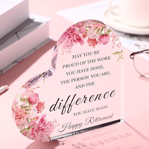 Acrylic Heart Retirement Gifts for Women 2024 Keepsake and Paperweight Retirement Plaque Inspirational Gifts for Retired Table Decoration for Coworker Teachers Nurses Graduation(4 x 4 x 0.4 Inch) in Saudi Arabia