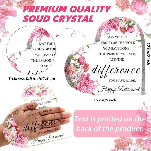 Acrylic Heart Retirement Gifts for Women 2024 Keepsake and Paperweight Retirement Plaque Inspirational Gifts for Retired Table Decoration for Coworker Teachers Nurses Graduation(4 x 4 x 0.4 Inch) in Saudi Arabia