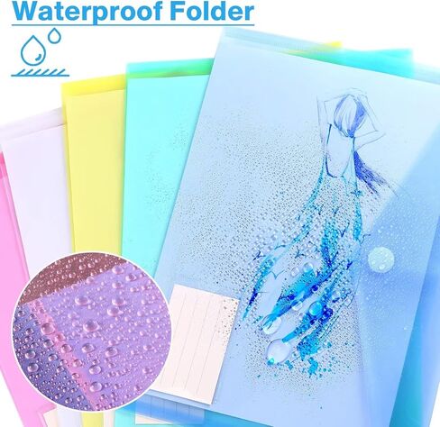 10 عبوات من الأظرف البلاستيكية، مظاريف بولي، مجلدات بلاستيكية للمستندات، مجلدات المستندات الشفافة، أظرف ملف بحجم A4 مع جيب ملصق لتنظيم مكتب العمل المنزلي، 5 ألوان in Kuwait