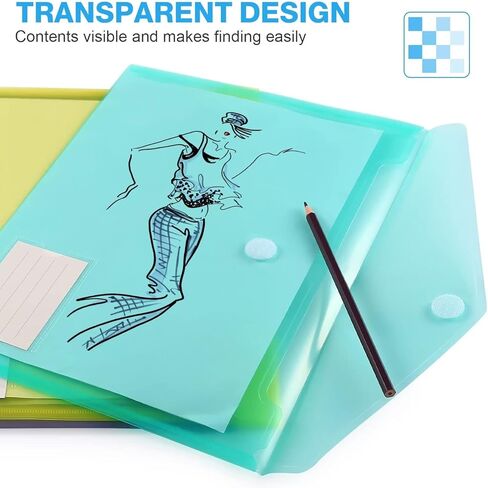 10 عبوات من الأظرف البلاستيكية، مظاريف بولي، مجلدات بلاستيكية للمستندات، مجلدات المستندات الشفافة، أظرف ملف بحجم A4 مع جيب ملصق لتنظيم مكتب العمل المنزلي، 5 ألوان in Kuwait