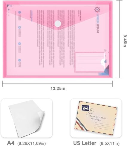 10 عبوات من الأظرف البلاستيكية، مظاريف بولي، مجلدات بلاستيكية للمستندات، مجلدات المستندات الشفافة، أظرف ملف بحجم A4 مع جيب ملصق لتنظيم مكتب العمل المنزلي، 5 ألوان in Kuwait