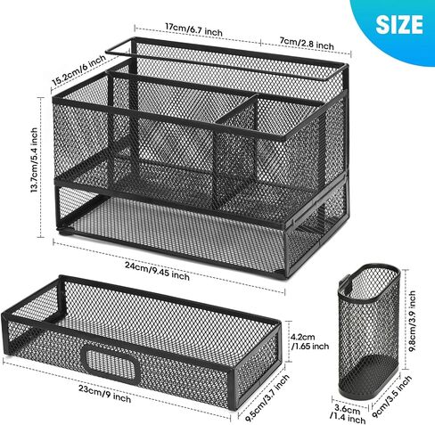 4-Tier Paper Letter Tray Organizer with File Holder, Desk Organizer with Drawer and Pen Holder, Mesh Desktop Storage with Magazine Holder for Office Supplies in Saudi Arabia