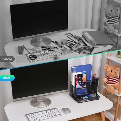 4-Tier Paper Letter Tray Organizer with File Holder, Desk Organizer with Drawer and Pen Holder, Mesh Desktop Storage with Magazine Holder for Office Supplies in Saudi Arabia