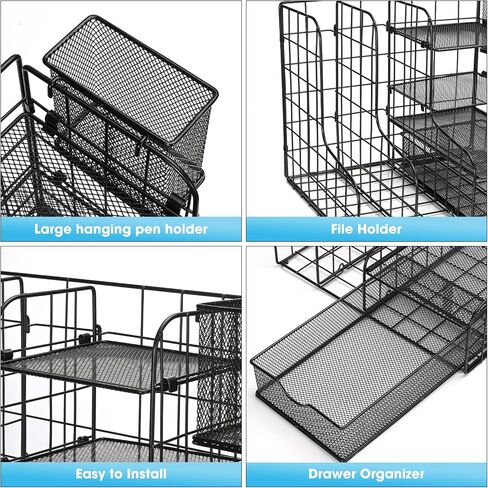 4-Tier Paper Letter Tray Organizer with File Holder, Desk Organizer with Drawer and Pen Holder, Mesh Desktop Storage with Magazine Holder for Office Supplies in Saudi Arabia
