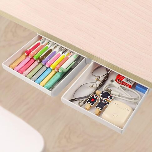 Desk Drawer Attachment, 2 Pack Pencil Organizer, Hidden Desk Organizer, Under Desk Organizer Adhesive, Pen Holder, Desk Accessories & Workspace Organizers, Pen Drawers, Drawer Tray Storage Desktop in Saudi Arabia