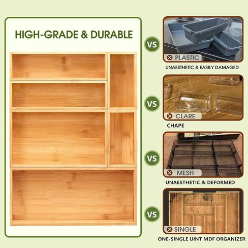 MaxGear Drawer Organizer 100% Bamboo Drawer Organizer Stackable 6-Pieces Wood Drawer Organizer, 18"x12"x2" Desk Drawer Organizer with Various Sizes for Office, Kitchen, Bedroom, Bathroom in Saudi Arabia