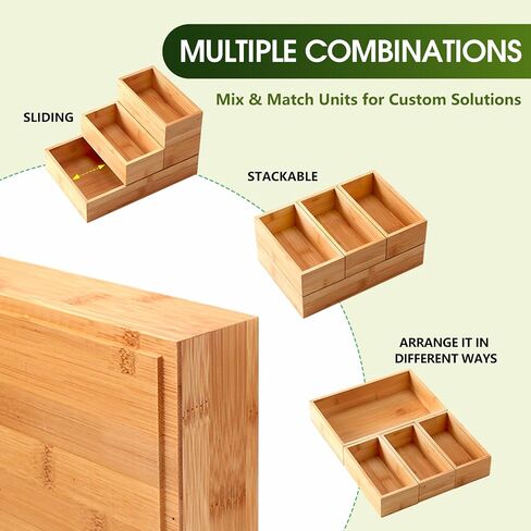 MaxGear Drawer Organizer 100% Bamboo Drawer Organizer Stackable 6-Pieces Wood Drawer Organizer, 18"x12"x2" Desk Drawer Organizer with Various Sizes for Office, Kitchen, Bedroom, Bathroom in Saudi Arabia