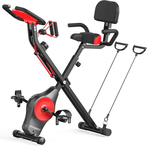 YYFITT 3-In-1 Exercise Bikes for Home | Folding Stationary Bike with Arm Workout Bands - 16 Levels Magnetic Resistance - Indoor Excersize Bike with Thick and Comfortable Seat, Hand Pulse and Phone/Tablet Holder in Saudi Arabia