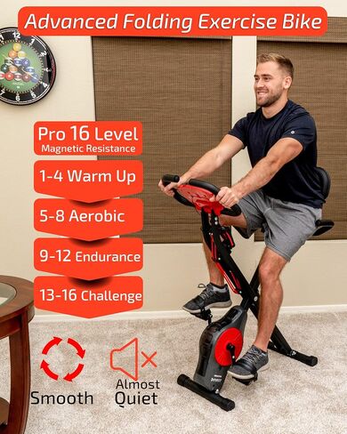 YYFITT 3-In-1 Exercise Bikes for Home | Folding Stationary Bike with Arm Workout Bands - 16 Levels Magnetic Resistance - Indoor Excersize Bike with Thick and Comfortable Seat, Hand Pulse and Phone/Tablet Holder in Saudi Arabia