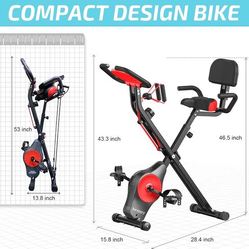 YYFITT 3-In-1 Exercise Bikes for Home | Folding Stationary Bike with Arm Workout Bands - 16 Levels Magnetic Resistance - Indoor Excersize Bike with Thick and Comfortable Seat, Hand Pulse and Phone/Tablet Holder in Saudi Arabia