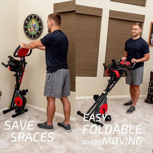 YYFITT 3-In-1 Exercise Bikes for Home | Folding Stationary Bike with Arm Workout Bands - 16 Levels Magnetic Resistance - Indoor Excersize Bike with Thick and Comfortable Seat, Hand Pulse and Phone/Tablet Holder in Saudi Arabia