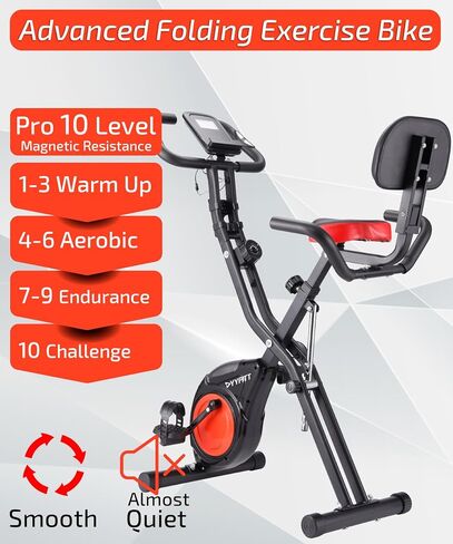 YYFITT 3-In-1 Exercise Bikes for Home | Folding Stationary Bike with Arm Workout Bands - 16 Levels Magnetic Resistance - Indoor Excersize Bike with Thick and Comfortable Seat, Hand Pulse and Phone/Tablet Holder in Saudi Arabia