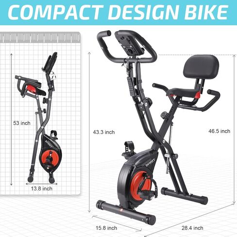 YYFITT 3-In-1 Exercise Bikes for Home | Folding Stationary Bike with Arm Workout Bands - 16 Levels Magnetic Resistance - Indoor Excersize Bike with Thick and Comfortable Seat, Hand Pulse and Phone/Tablet Holder in Saudi Arabia
