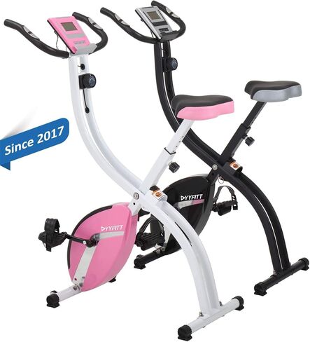 دراجات تمرين YYFITT 3 في 1 للمنزل | دراجة ثابتة قابلة للطي مع أربطة لتمرين الذراع - مقاومة مغناطيسية 16 مستوى - دراجة داخلية كبيرة الحجم مع مقعد سميك ومريح، نبض اليد وحامل الهاتف/الكمبيوتر اللوحي in Kuwait
