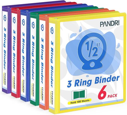 3 Ring Binder 0.5 Inch, PANDRI 6 Pack 1/2-Inch Binder Fits Letter Size 8.5'' x 11'' Paper, Versatile Binders for Office Home School, 2 Pockets, Assorted 6 Color in Saudi Arabia