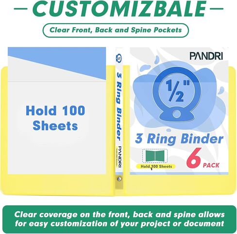 3 Ring Binder 0.5 Inch, PANDRI 6 Pack 1/2-Inch Binder Fits Letter Size 8.5'' x 11'' Paper, Versatile Binders for Office Home School, 2 Pockets, Assorted 6 Color in Saudi Arabia