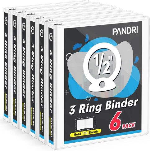 3 Ring Binder 0.5 Inch, PANDRI 6 Pack 1/2-Inch Binder Fits Letter Size 8.5'' x 11'' Paper, Versatile Binders for Office Home School, 2 Pockets, Assorted 6 Color in Saudi Arabia