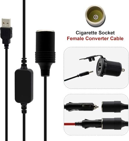 USB إلى مقبس ولاعة السجائر، USB A ذكر إلى 12 فولت مقبس ولاعة السجائر في السيارة أنثى كابل محول الطاقة 3.94FT (2 حزمة) in Kuwait