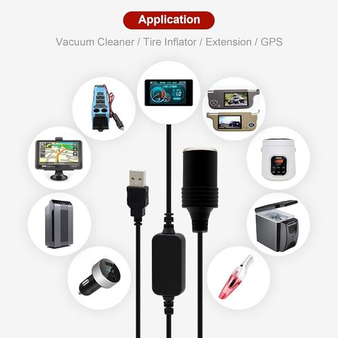 USB إلى مقبس ولاعة السجائر، USB A ذكر إلى 12 فولت مقبس ولاعة السجائر في السيارة أنثى كابل محول الطاقة 3.94FT (2 حزمة) in Kuwait