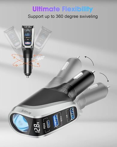 Dual Cigarette Lighter Splitter w LED Voltmeter, BUVAYE USB C Car Charger, 2-Socket Cigarette Lighter Adapter, 12V/24V QC3.0 PD30W, Fast Charging 5 Devices Simultaneously for Dash Cam GPS Pad Phone in Saudi Arabia