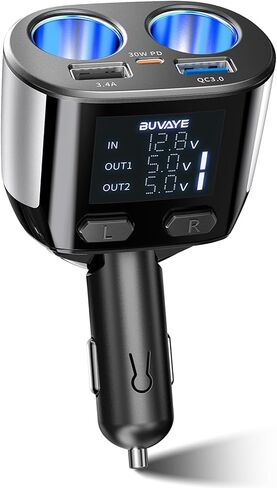 Dual Cigarette Lighter Splitter w LED Voltmeter, BUVAYE USB C Car Charger, 2-Socket Cigarette Lighter Adapter, 12V/24V QC3.0 PD30W, Fast Charging 5 Devices Simultaneously for Dash Cam GPS Pad Phone in Saudi Arabia