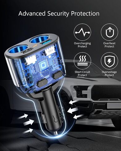 Dual Cigarette Lighter Splitter w LED Voltmeter, BUVAYE USB C Car Charger, 2-Socket Cigarette Lighter Adapter, 12V/24V QC3.0 PD30W, Fast Charging 5 Devices Simultaneously for Dash Cam GPS Pad Phone in Saudi Arabia