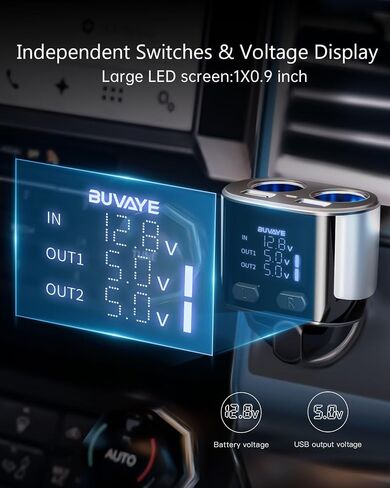 Dual Cigarette Lighter Splitter w LED Voltmeter, BUVAYE USB C Car Charger, 2-Socket Cigarette Lighter Adapter, 12V/24V QC3.0 PD30W, Fast Charging 5 Devices Simultaneously for Dash Cam GPS Pad Phone in Saudi Arabia