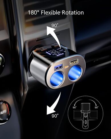 Dual Cigarette Lighter Splitter w LED Voltmeter, BUVAYE USB C Car Charger, 2-Socket Cigarette Lighter Adapter, 12V/24V QC3.0 PD30W, Fast Charging 5 Devices Simultaneously for Dash Cam GPS Pad Phone in Saudi Arabia