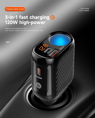 YANTU ولاعة السجائر محول شاحن USB، محول شاحن السيارة مع 12 فولت تمديد الرصاص USB متعدد المقبس، in Kuwait
