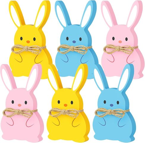 tyl&tys 3 قطع ديكور أرنب عيد الفصح، ديكورات طاولة عيد الفصح، لافتة على شكل أرنب خشبي مع حبل الجوت، صينية متدرجة الربيع، حفلة المزرعة، مكتب مكتب المطعم، ديكور الغرفة المركزية in Kuwait