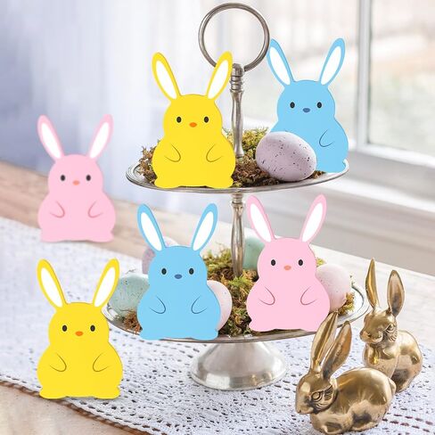 tyl&tys 3 قطع ديكور أرنب عيد الفصح، ديكورات طاولة عيد الفصح، لافتة على شكل أرنب خشبي مع حبل الجوت، صينية متدرجة الربيع، حفلة المزرعة، مكتب مكتب المطعم، ديكور الغرفة المركزية in Kuwait
