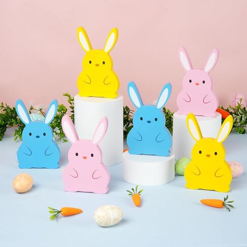 tyl&tys 3 قطع ديكور أرنب عيد الفصح، ديكورات طاولة عيد الفصح، لافتة على شكل أرنب خشبي مع حبل الجوت، صينية متدرجة الربيع، حفلة المزرعة، مكتب مكتب المطعم، ديكور الغرفة المركزية in Kuwait