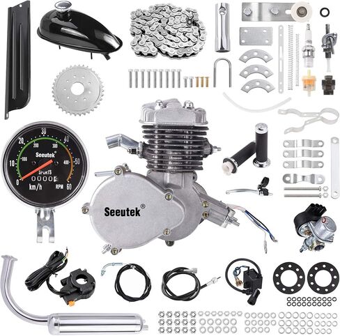 Seeutek PK80 80cc مجموعة محرك الدراجة 2 السكتة الدماغية الغاز بمحركات الدراجة موتور كيت ترقية مع عداد السرعة in Kuwait