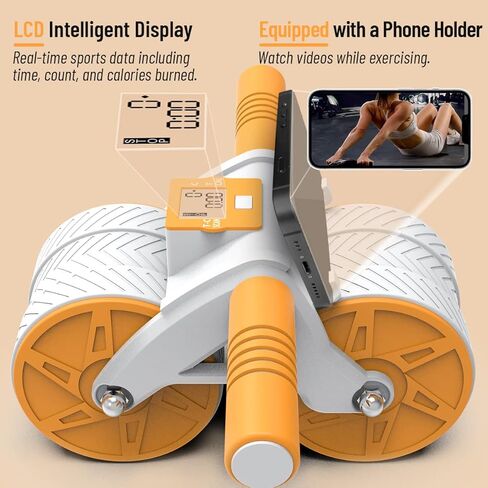 Automatic Rebound Ab Roller Wheel, Double Wheel Abdominal Workout Equipment with LCD Intelligent Display & Knee Pad Mat, Ab Core Strength Trainer for Beginners & Advanced Home Gym Exercise in Saudi Arabia