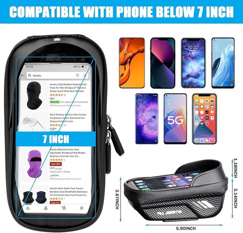 حامل هاتف للدراجة، حقيبة كبيرة للدراجة، حامل للهاتف الخلوي EVA مع شاشة تعمل باللمس من مادة TPU وواقي من الشمس وغطاء للمطر متوافق مع الهاتف المحمول أقل من 7.0 بوصة in Kuwait