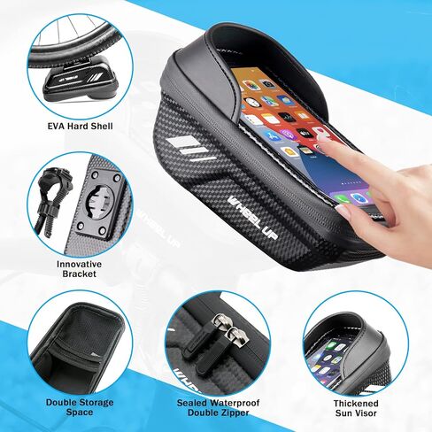 حامل هاتف للدراجة، حقيبة كبيرة للدراجة، حامل للهاتف الخلوي EVA مع شاشة تعمل باللمس من مادة TPU وواقي من الشمس وغطاء للمطر متوافق مع الهاتف المحمول أقل من 7.0 بوصة in Kuwait