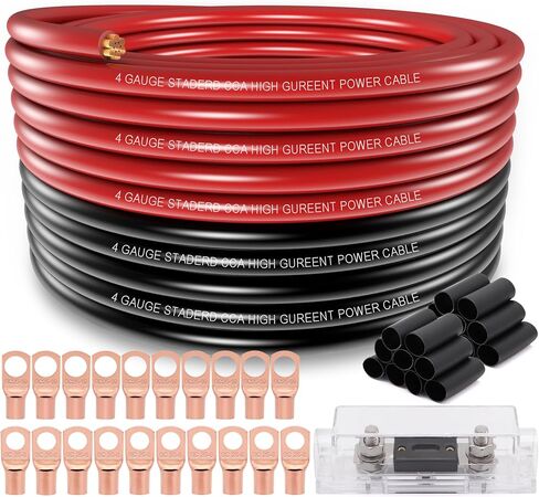 4 Gauge AMP Wire CCA 50FT,4 Gauge Battery Cable with Lugs & Heat Shrink for Car Audio,Amp,Battery,Solar,Starter & Power/Ground Cable in Saudi Arabia