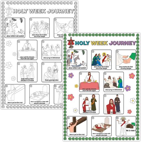 30pcs Holy Week Journey Poster for Easter Crafts for Kids Color Your Own Sunday Crafts Palm Sunday Religious Poster Holy Week Classroom Activities Supply in Kuwait